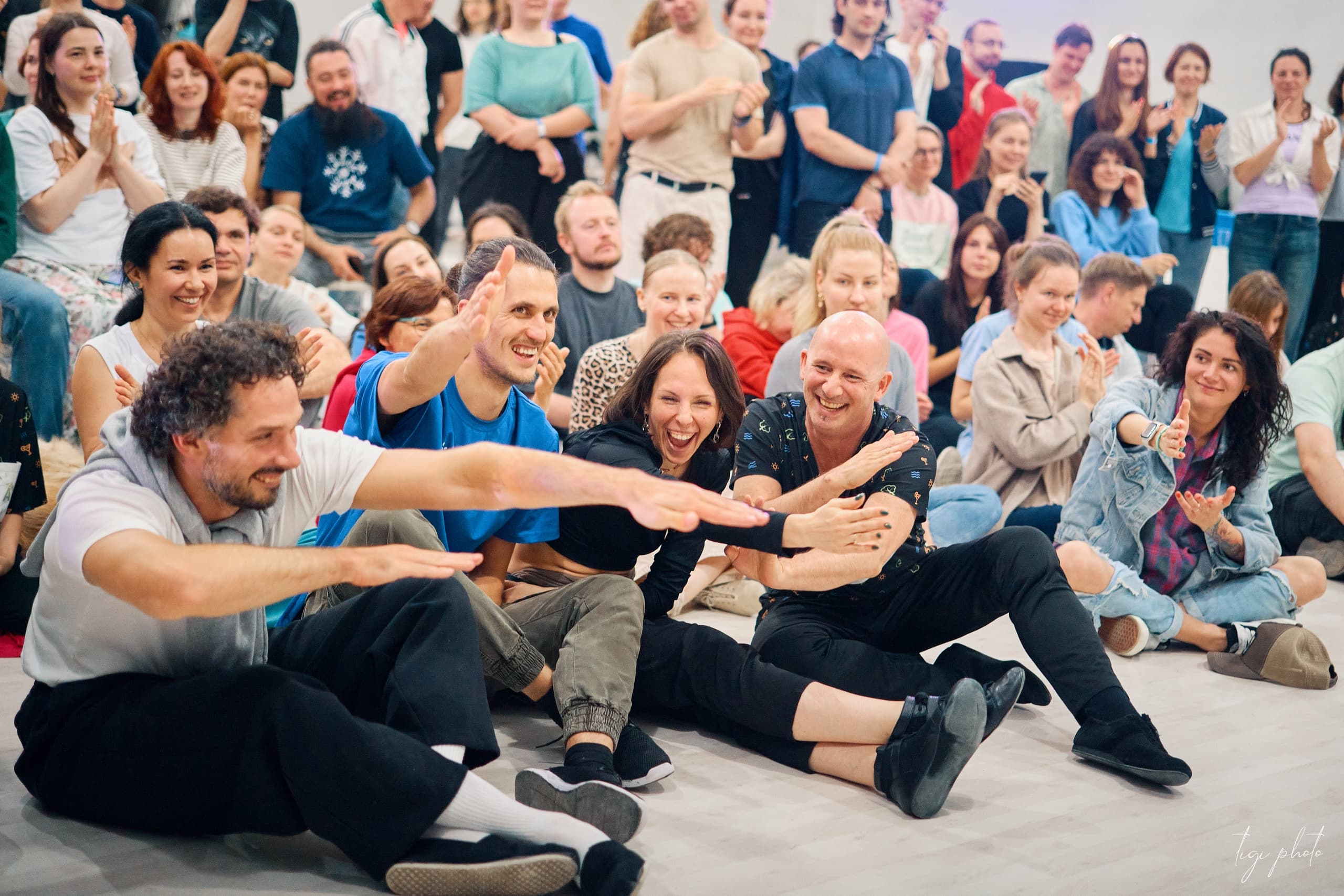 West Coast Swing social dance energy on a crowded floor