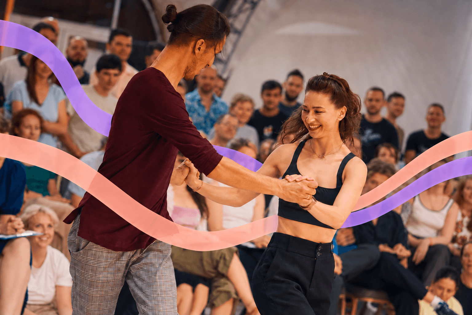 People dancing West Coast Swing at a social dance
